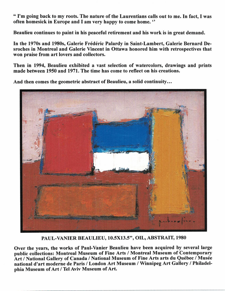 BEAULIEU PAUL-VANIER, 1910-1996 (ÉBAM / RCA) - Galerie2000