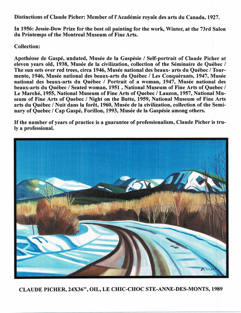 PICHER CLAUDE, 1927-1998 (RCA / ÉBAQ / ÉDL / ÉNSBAP / MBAQ / SAPQ / MBAC / MDQ) - Galerie2000