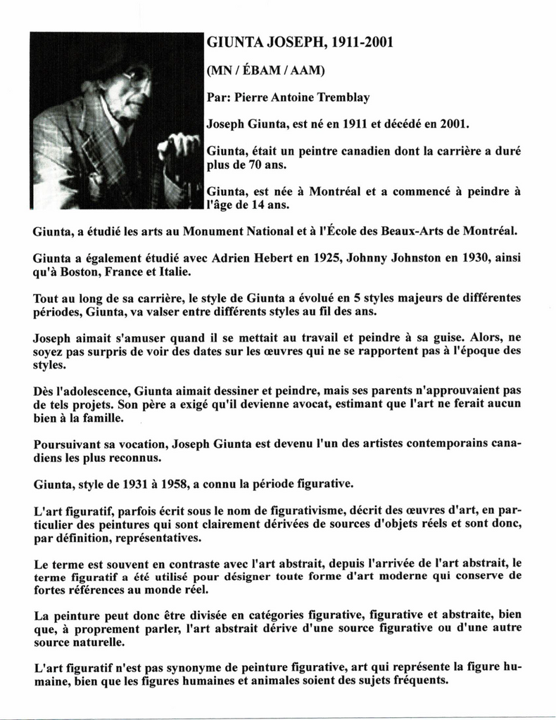 GIUNTA JOSEPH, 1911-2001 (MN / ÉBAM / AAM) - Galerie2000