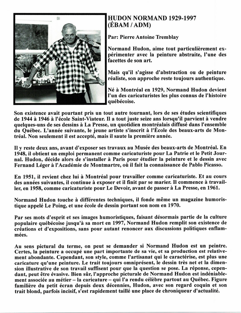 HUDON NORMAND, 1929-1997 (ÉBAM / ADM) - Galerie2000