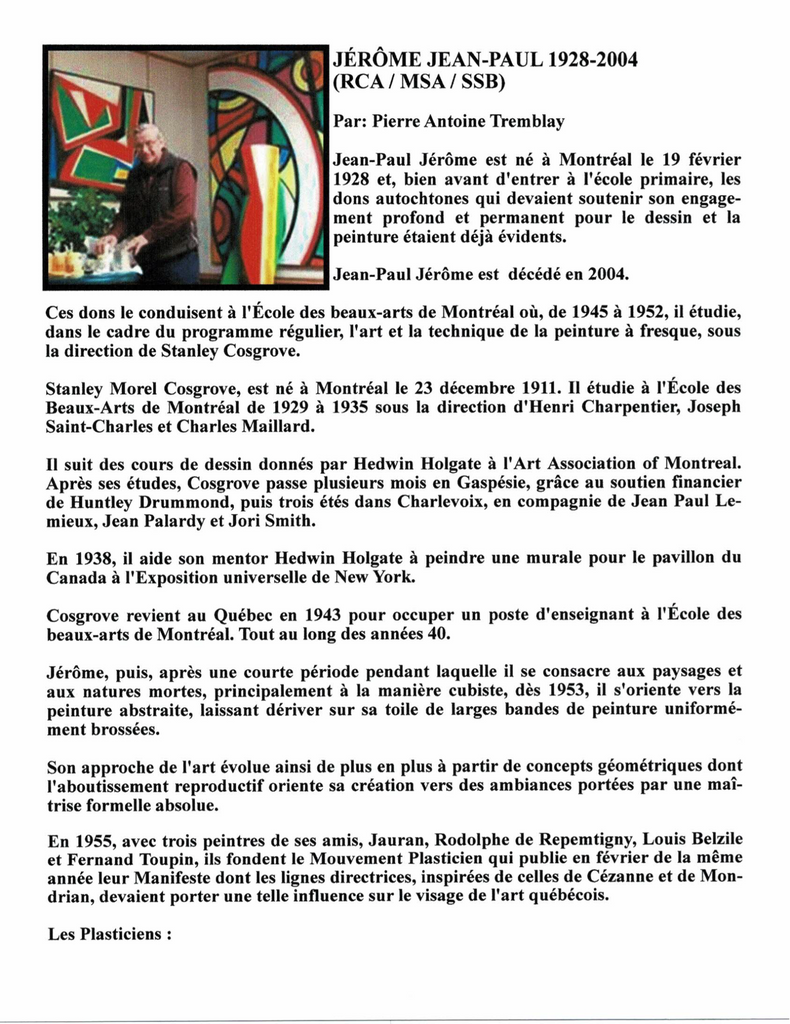 JÉROME JEAN-PAUL 1928-2004 (RCA / MSA / SSB) - Galerie2000