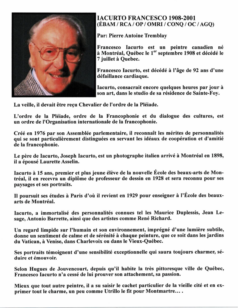 IACURTO FRANCESCO 1908-2001 (ÉBAM / RCA / OP / OMRI / CONQ / OC / AGQ) - Galerie2000