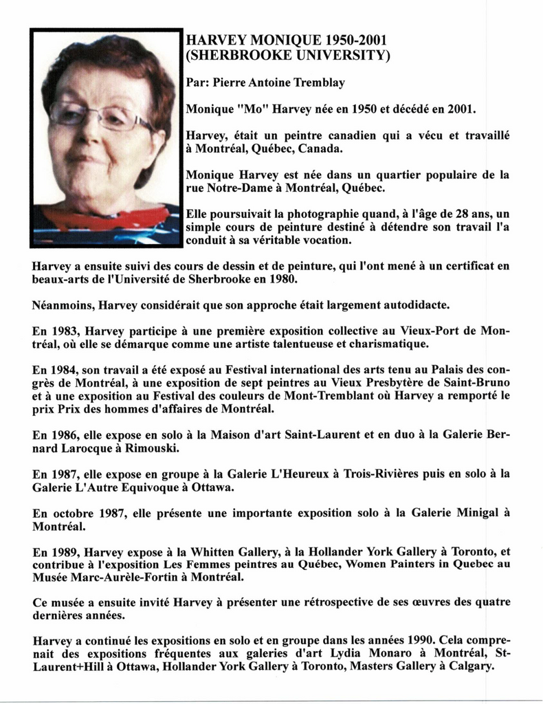 HARVEY MONIQUE 1950-2001 (UNIVERSITÉE DE SHERBROOKE) - Galerie2000