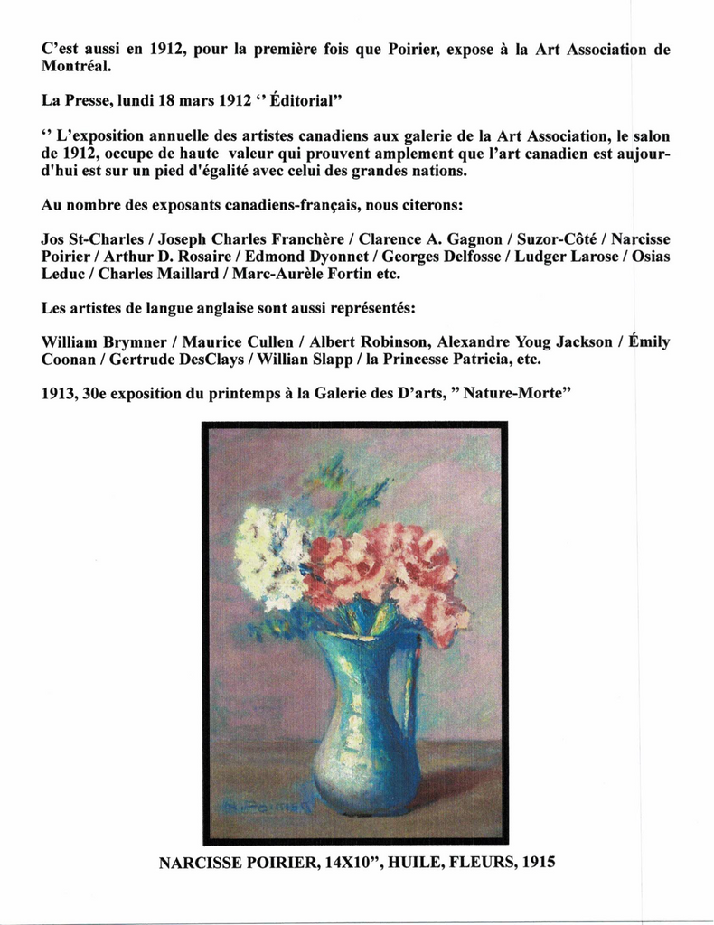 POIRIER NARCISSE, 1883-1984 (ÉBAM / MN / AJ / MBAM / RCA / AAM / PEINTRE DE LA MONTÉE SAINT-MICHEL) - Galerie2000
