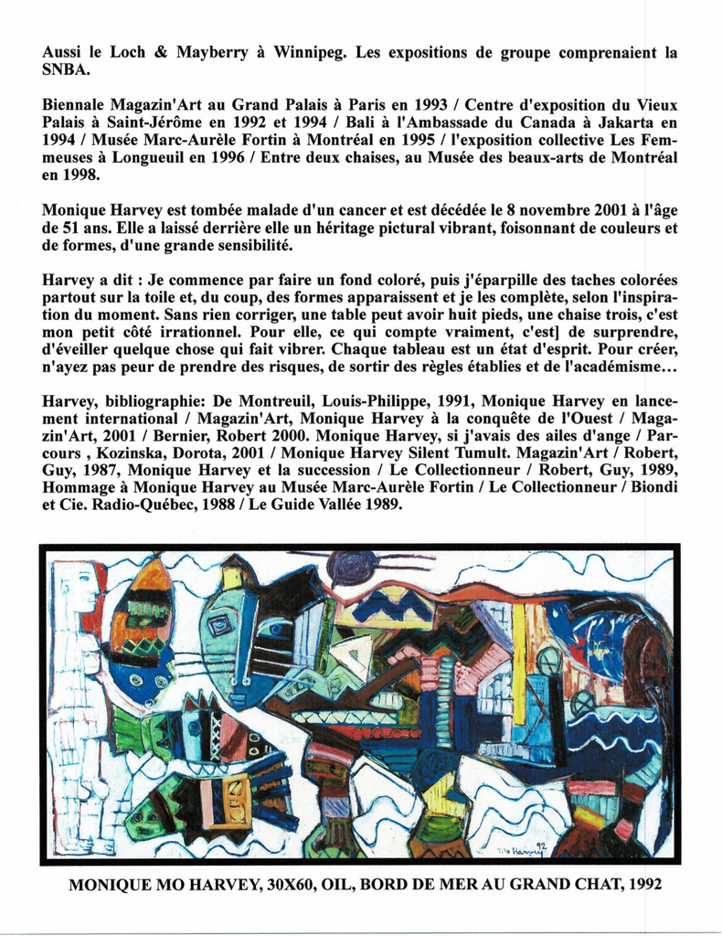 HARVEY MONIQUE 1950-2001 (UNIVERSITÉE DE SHERBROOKE) - Galerie2000