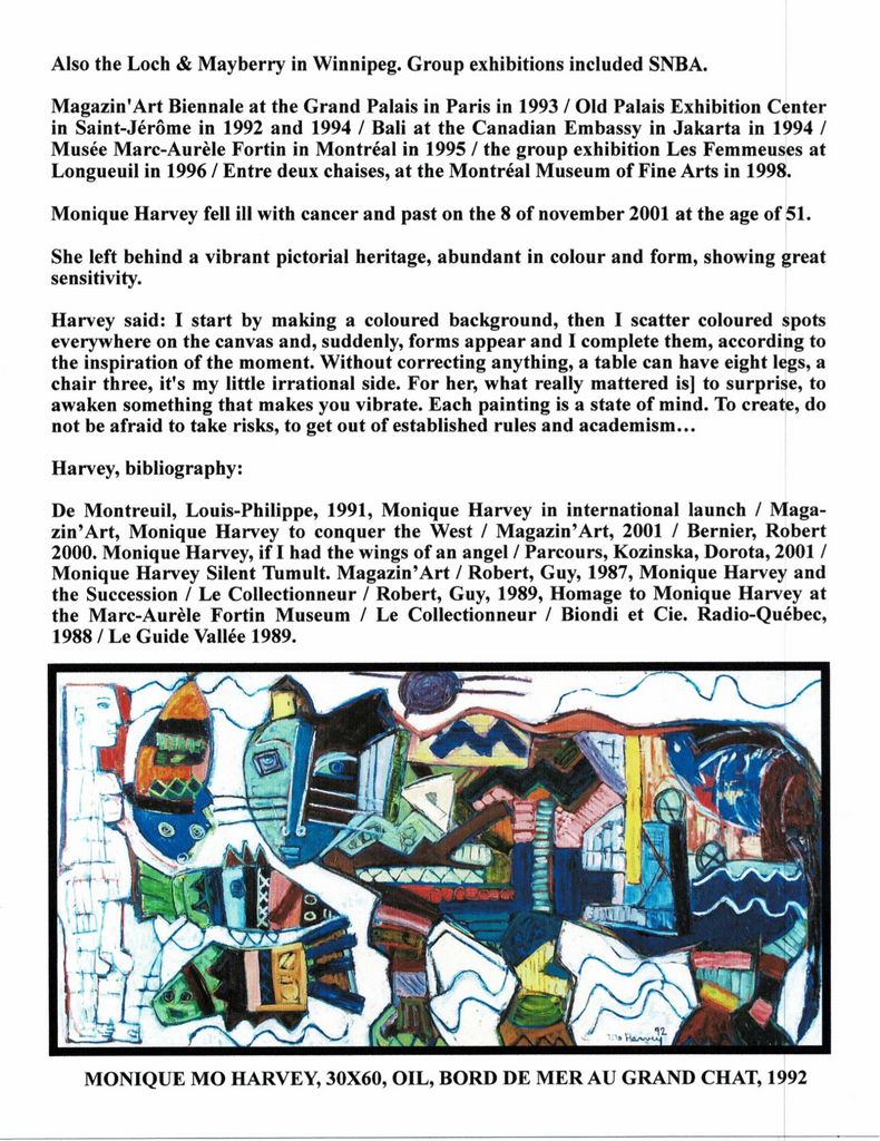 HARVEY MONIQUE 1950-2001 (UNIVERSITÉE DE SHERBROOKE) - Galerie2000