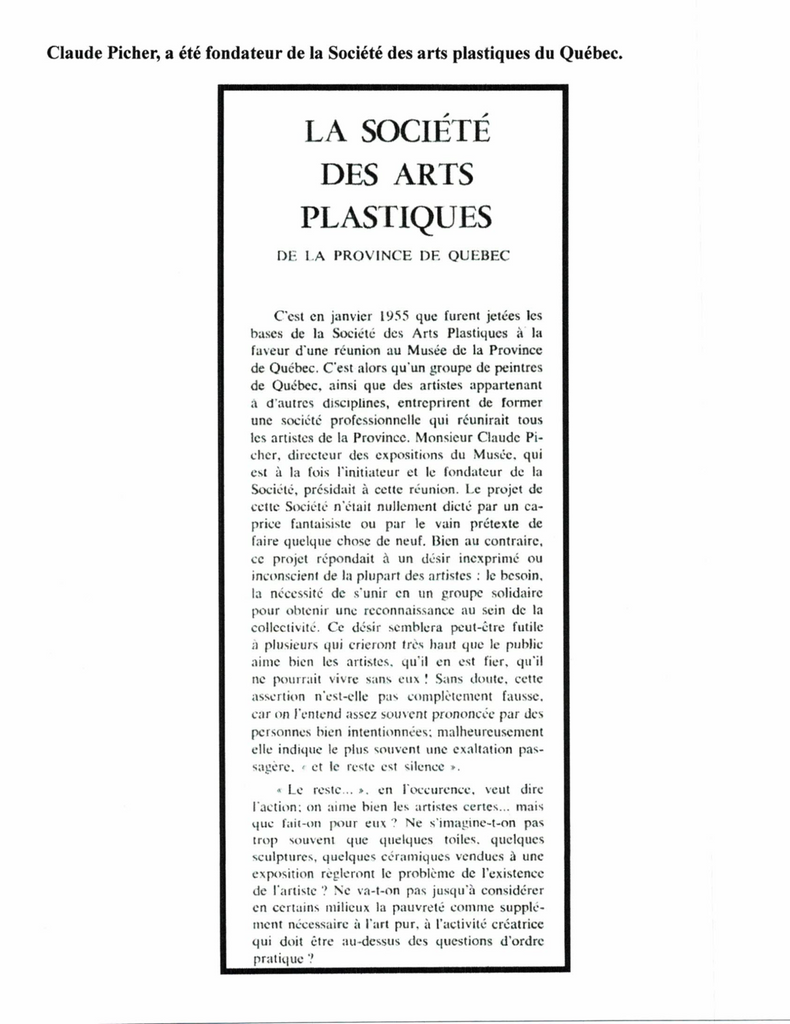 PICHER CLAUDE, 1927-1998 (RCA / ÉBAQ / ÉDL / ÉNSBAP / MBAQ / SAPQ / MBAC / MDQ) - Galerie2000