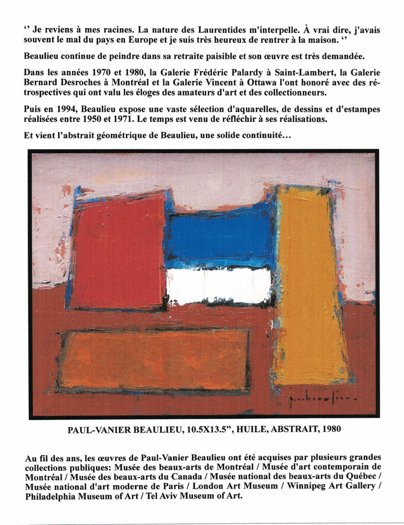 BEAULIEU PAUL-VANIER, 1910-1996 (ÉBAM / RCA) - Galerie2000