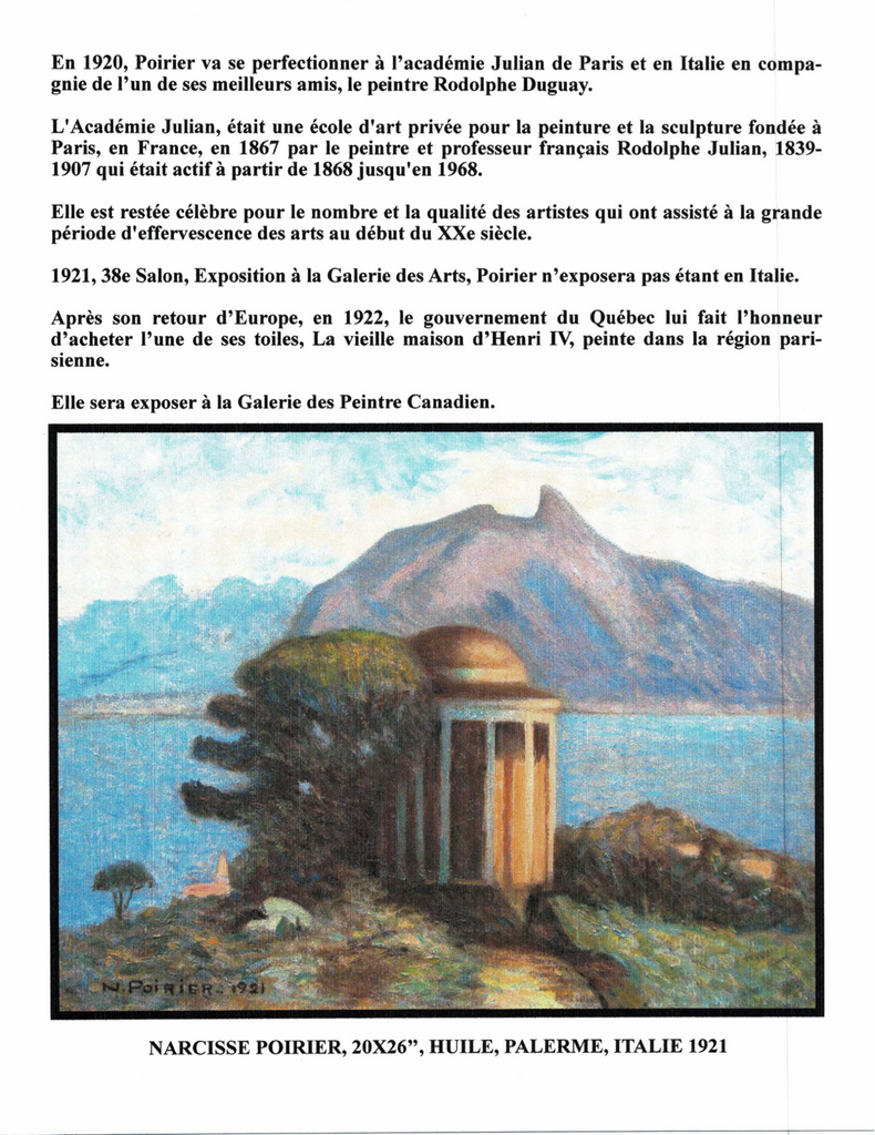 POIRIER NARCISSE, 1883-1984 (ÉBAM / MN / AJ / MBAM / RCA / AAM / PEINTRE DE LA MONTÉE SAINT-MICHEL) - Galerie2000