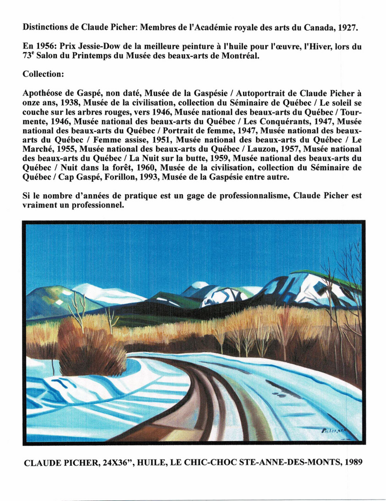 PICHER CLAUDE, 1927-1998 (RCA / ÉBAQ / ÉDL / ÉNSBAP / MBAQ / SAPQ / MBAC / MDQ) - Galerie2000