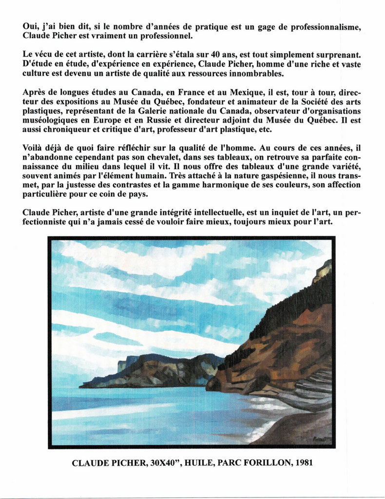 PICHER CLAUDE, 1927-1998 (RCA / ÉBAQ / ÉDL / ÉNSBAP / MBAQ / SAPQ / MBAC / MDQ) - Galerie2000